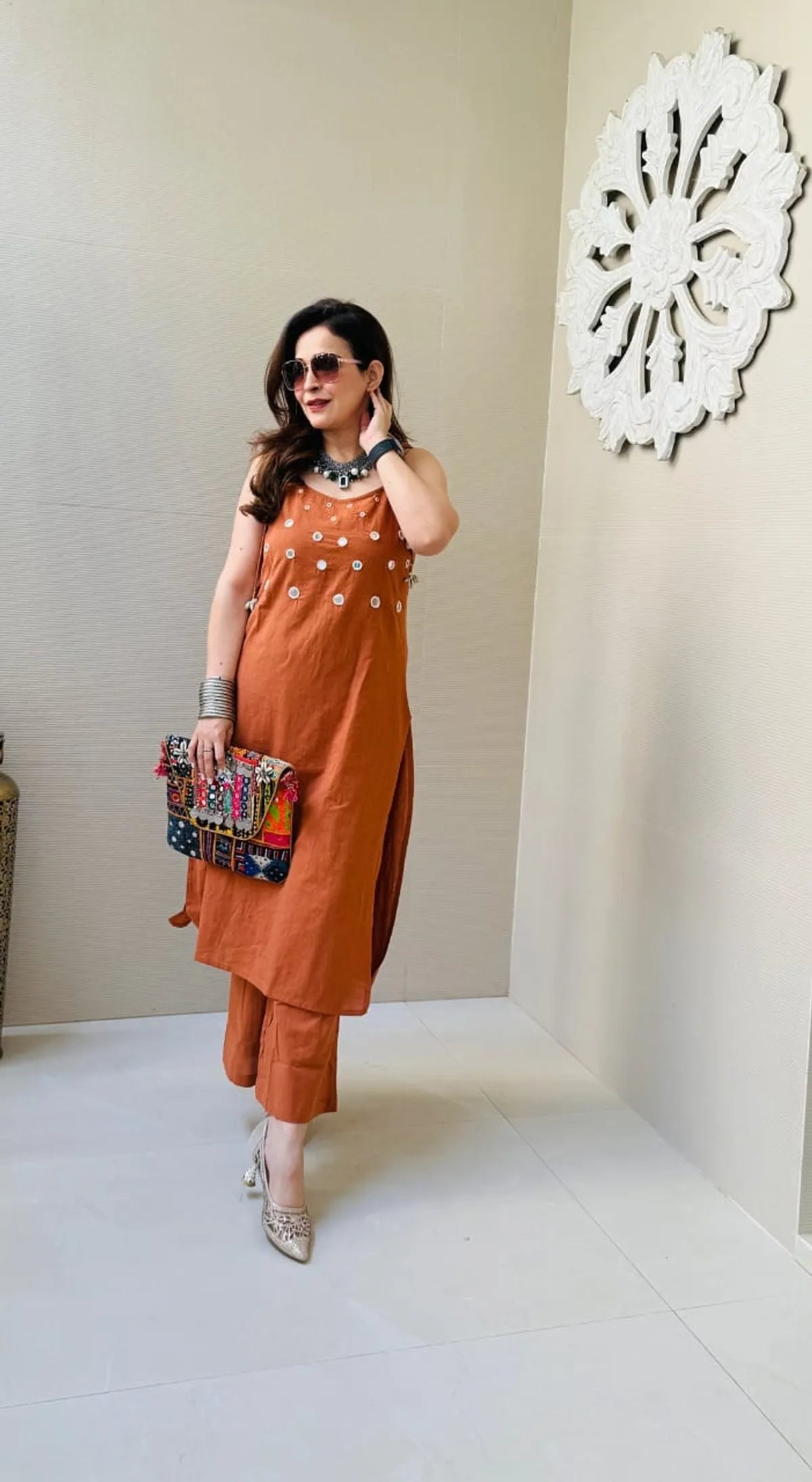 Orange Premium Cotton Slub Co-ord Set For Women