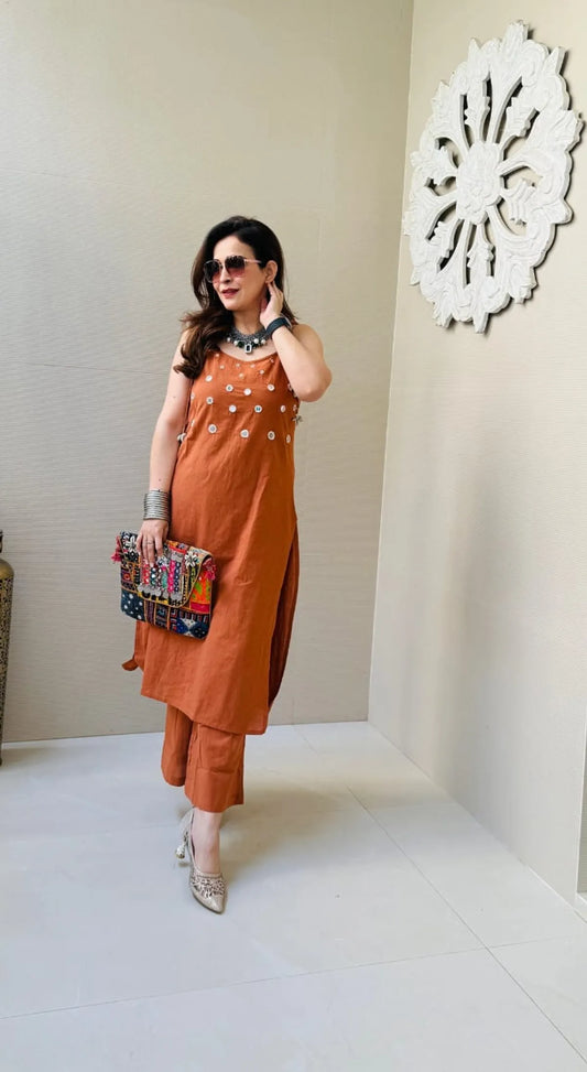 Orange Premium Cotton Slub Co-ord Set For Women