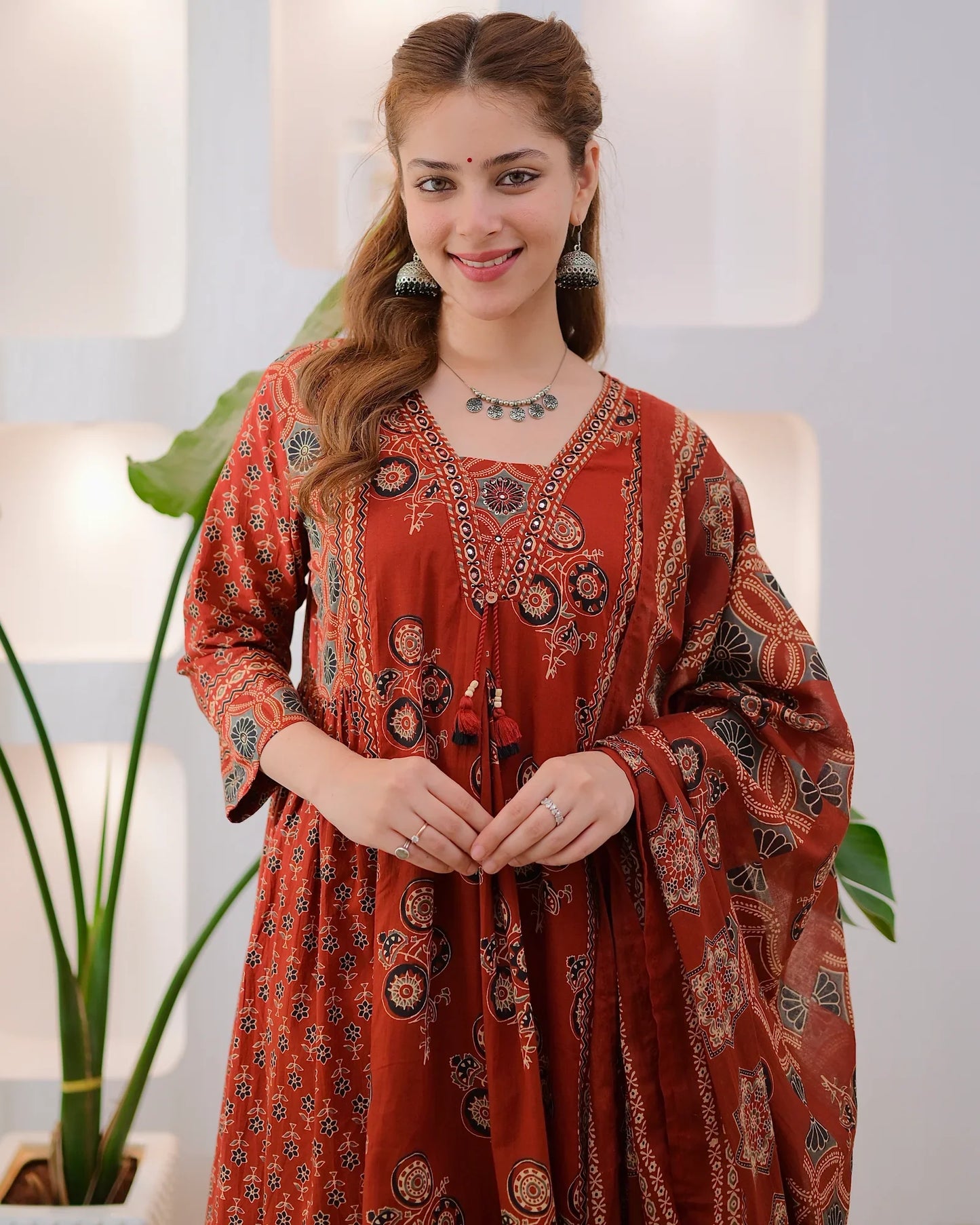 Terracotta Ajrakh Premium Cotton A Line Suit