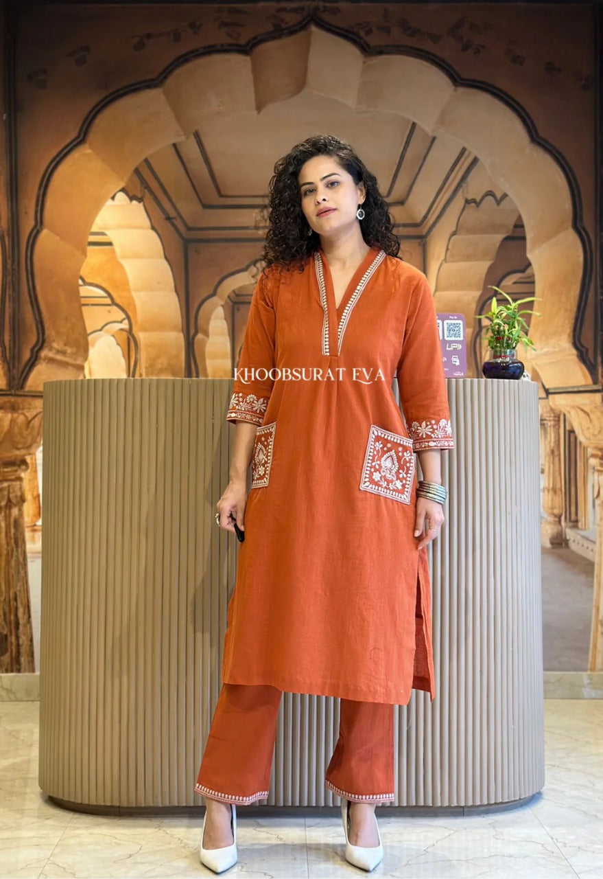 Orange Beautiful Cotton Slub with Both Sides Pocket