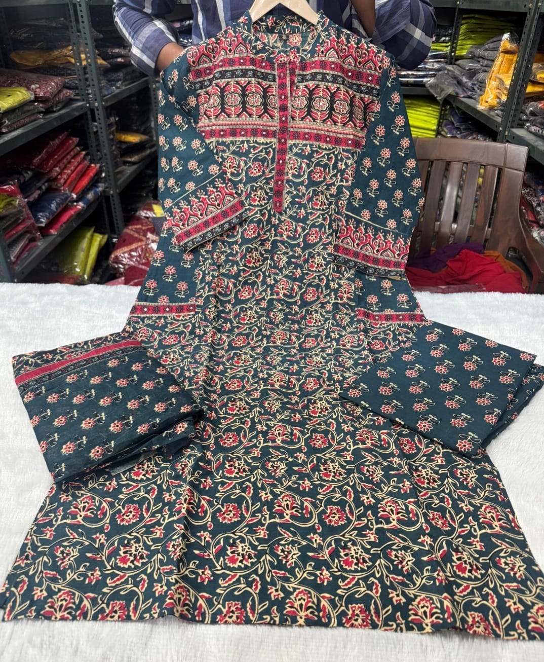 Premium Teal Printed Kurta Set with Dupatta (3-Piece)