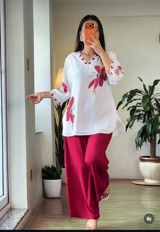 Red Kurta Palazzo Co-ord Set